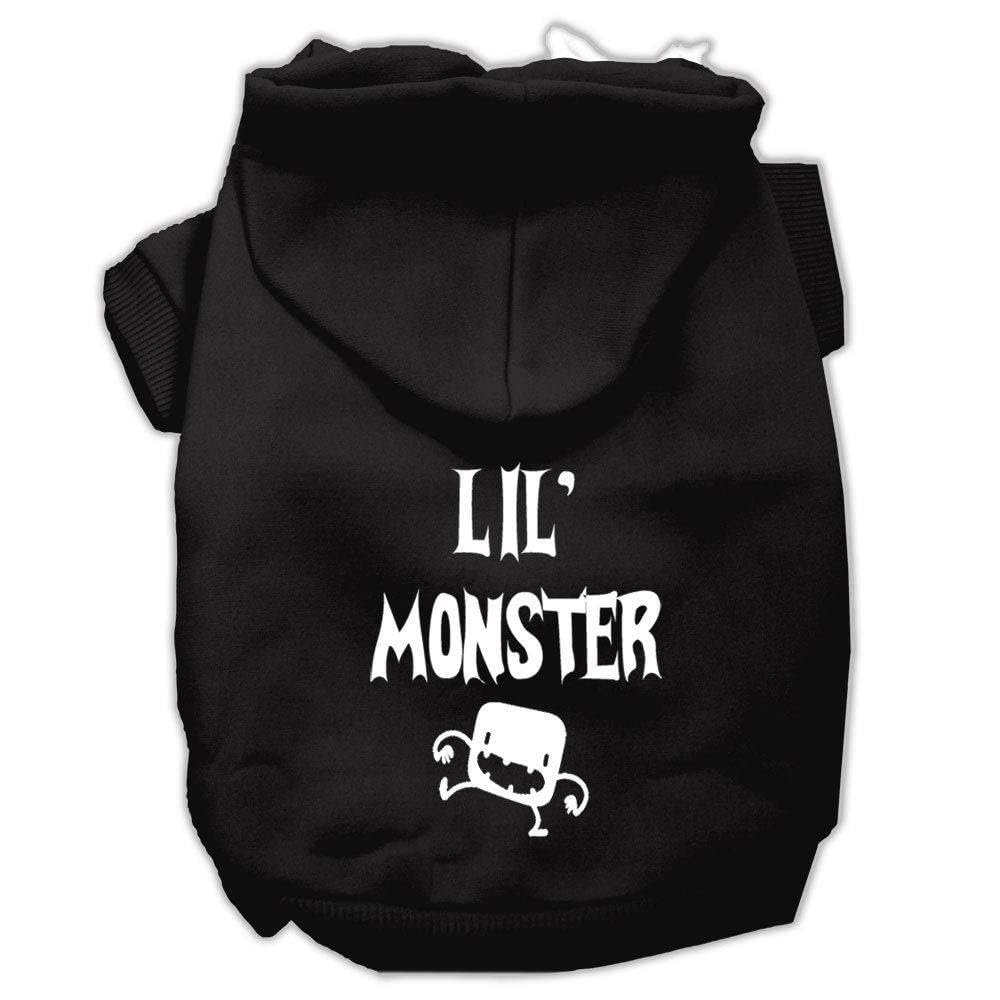 Halloween Pet, Dog & Cat Hoodie Screen Printed, 'Lil Monster' Black Xs (0-3 Lbs.)