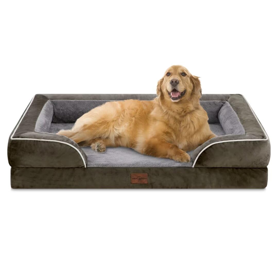 Comfort Expression Xl Dog Bed For Extra Large Dogs, Waterproof Orthopedic Foam Dog Beds With Bolster, Washable Dog Bed Sofa Pet Bed With Removable Cover & Non-Slip Bottom(X-Large,Dark Green)