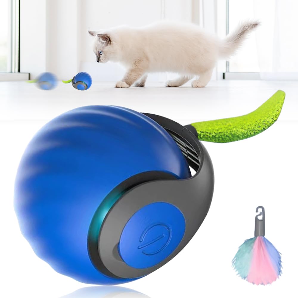 Juvhot Interactive Cat Ball Toy, Automatic Smart Cat Toy Ball, Two Speed Adjustment, Usb Rechargeable, Blue