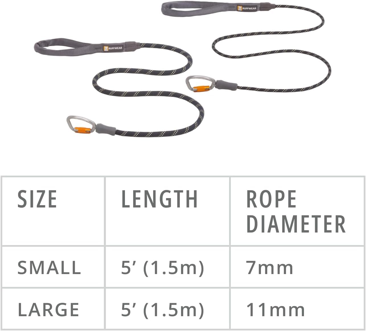 Ruffwear, Knot-A-Leash, Reflective Rope Dog Leash With Swiveling Carabiner, Obsidian Black, Small