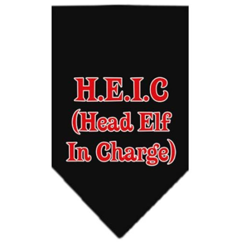 Christmas Pet and Dog Bandana Screen Printed, &quot;Head Elf In Charge&quot; Black Small