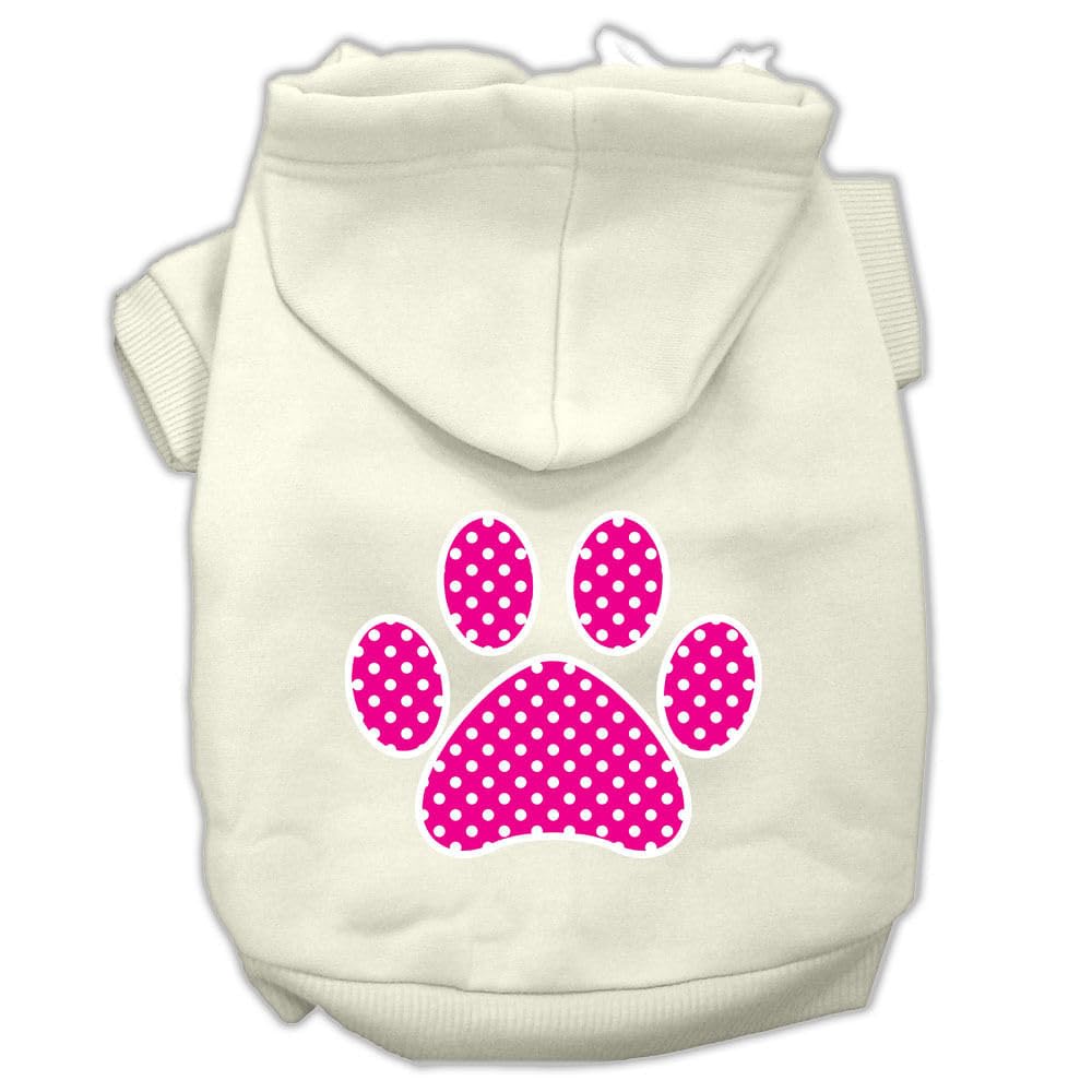 Pet Dog & Cat Hoodie Screen Printed, Pink Swiss Dots Paw Cream XL (14-20 lbs.)