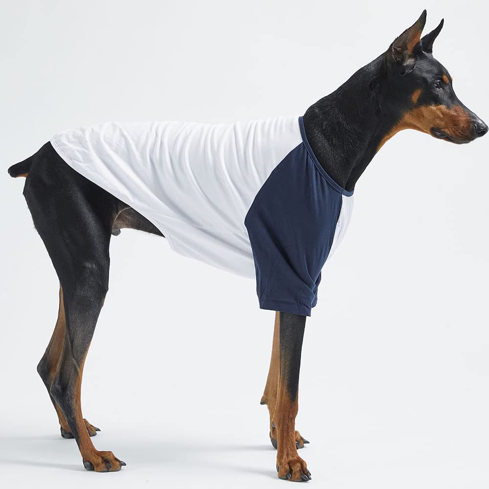 Lucky Petter Dog Cotton Shirts For Small And Large Dogs Raglan T-Shirts Soft Breathable Dog Shirt Pet Clothes (4X-Large, White/Navy)