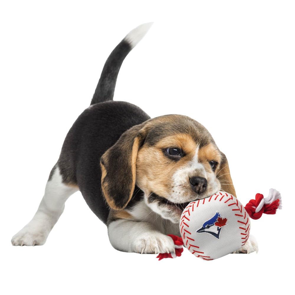 Mlb Toronto Blue Jays Baseball Rope Toy For Dogs & Cats. Tough Nylon, Sporty Baseball Design, Heavy-Duty Ropes With Inner Squeak