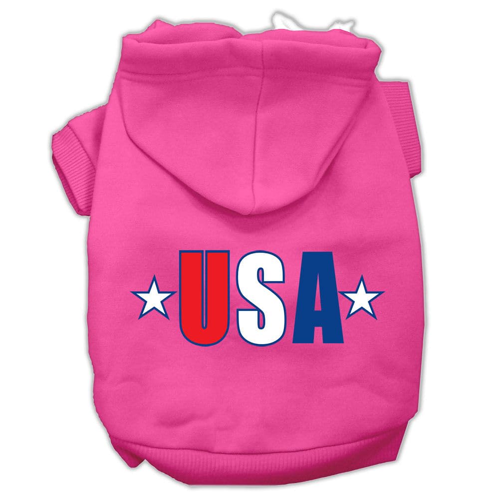 Pet Dog & Cat Hoodie Screen Printed, 'Usa Star' Bright Pink Lg (10-14 Lbs.)