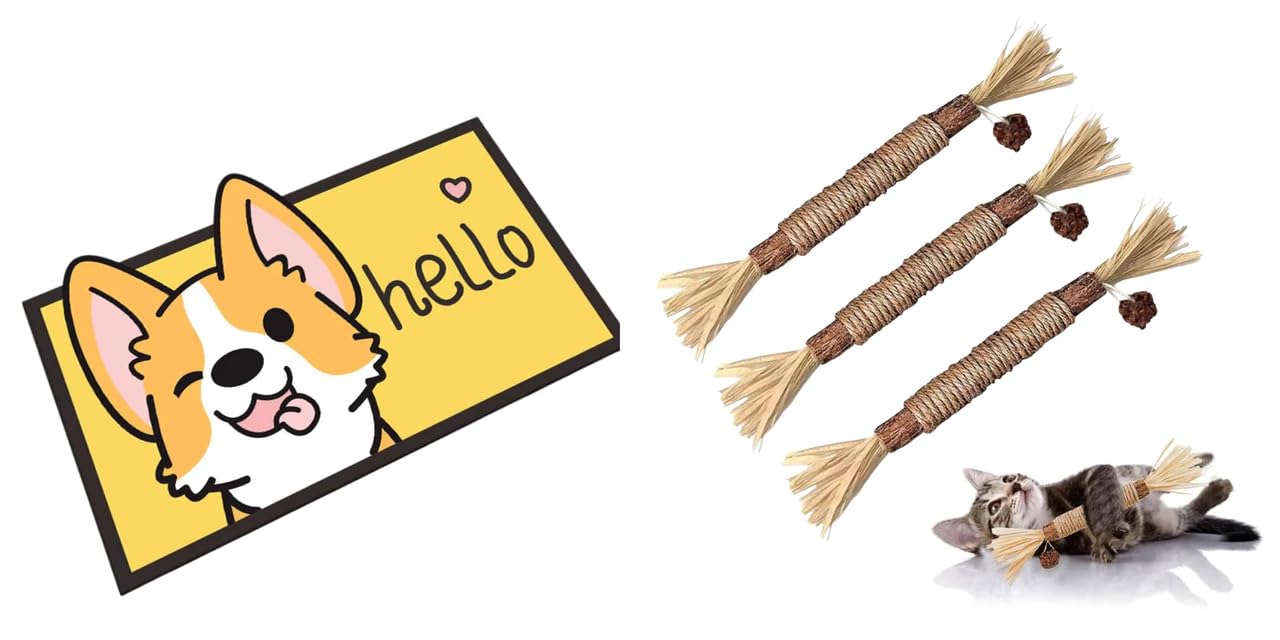 Adorable Crystal Velvet Cartoon Cat Litter Mat  Ultra Soft, 60 X 35Cm (Yellow, Dog) And Silvervine Stick For Cats With Sisal Ro