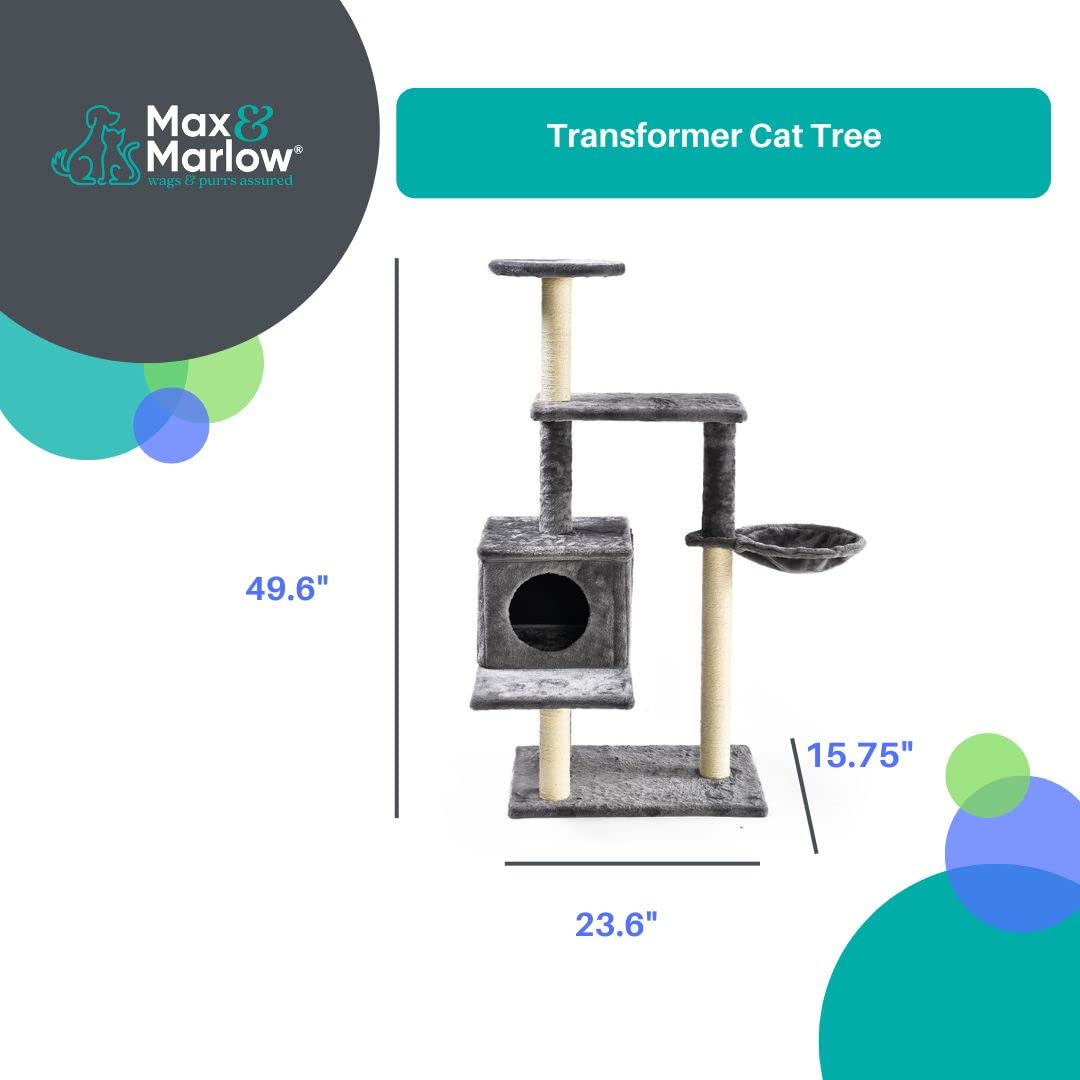 Max & Marlow 3-In-1 Cat Tree Condo Up To 50 | Transforming Cat Activity Tree & Condo | 3 Different Ways To Set Up, Gray,407020