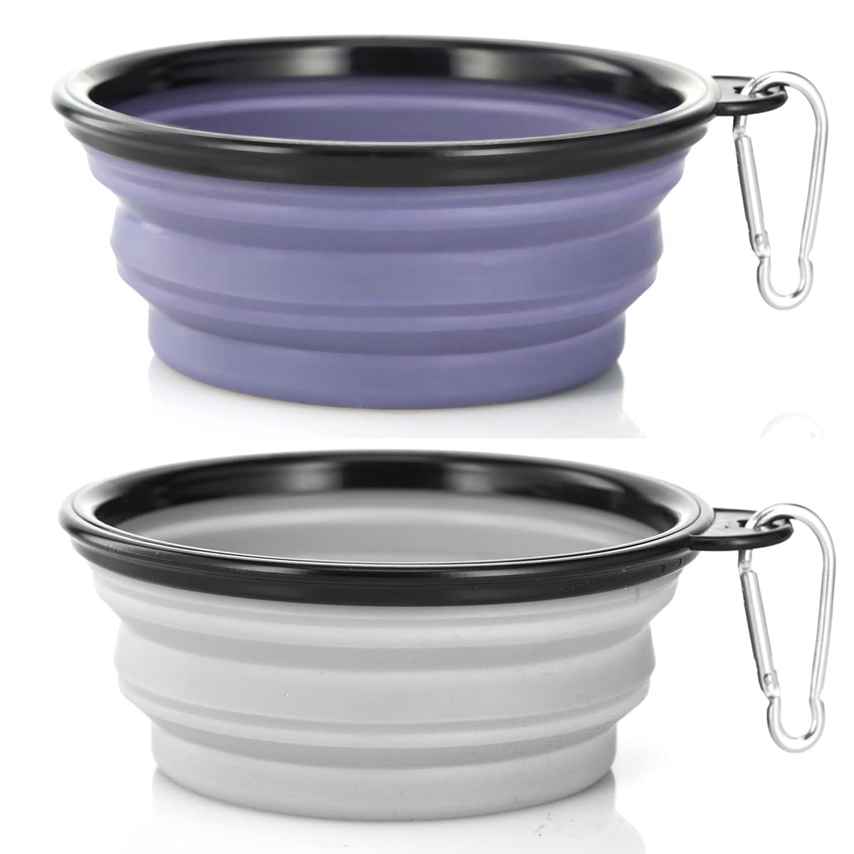 Dog Bowl Pet Collapsible Bowls, 2 Pack Collapsible Dog Water Bowls For Cats Dogs, Portable Pet Feeding Watering Dish For Walking Parking Traveling With 2 Carabiners (Small, Purple & Concrete Gray)