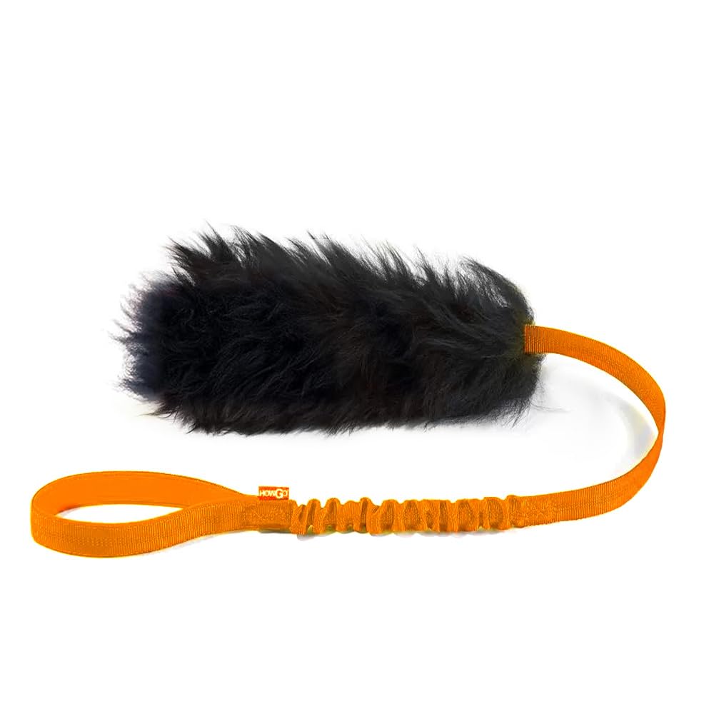 Howgo Dog Rope Toy,Dog Bungee Chaser Toy 100% Sheepskin,Sheep Smell Tug Toy For All Breeds (Orange, Short Without Ball)