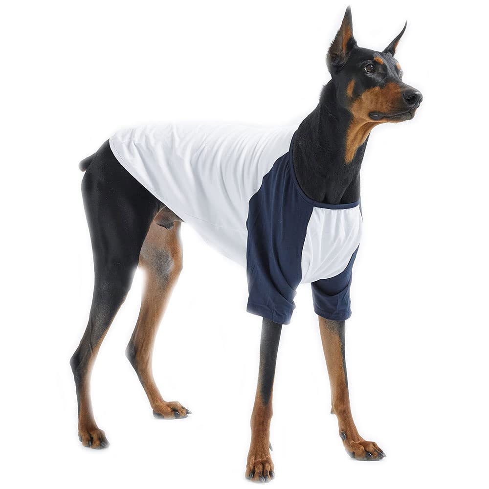 Lucky Petter Dog Cotton Shirts For Small And Large Dogs Raglan T-Shirts Soft Breathable Dog Shirt Pet Clothes (4X-Large, White/Navy)