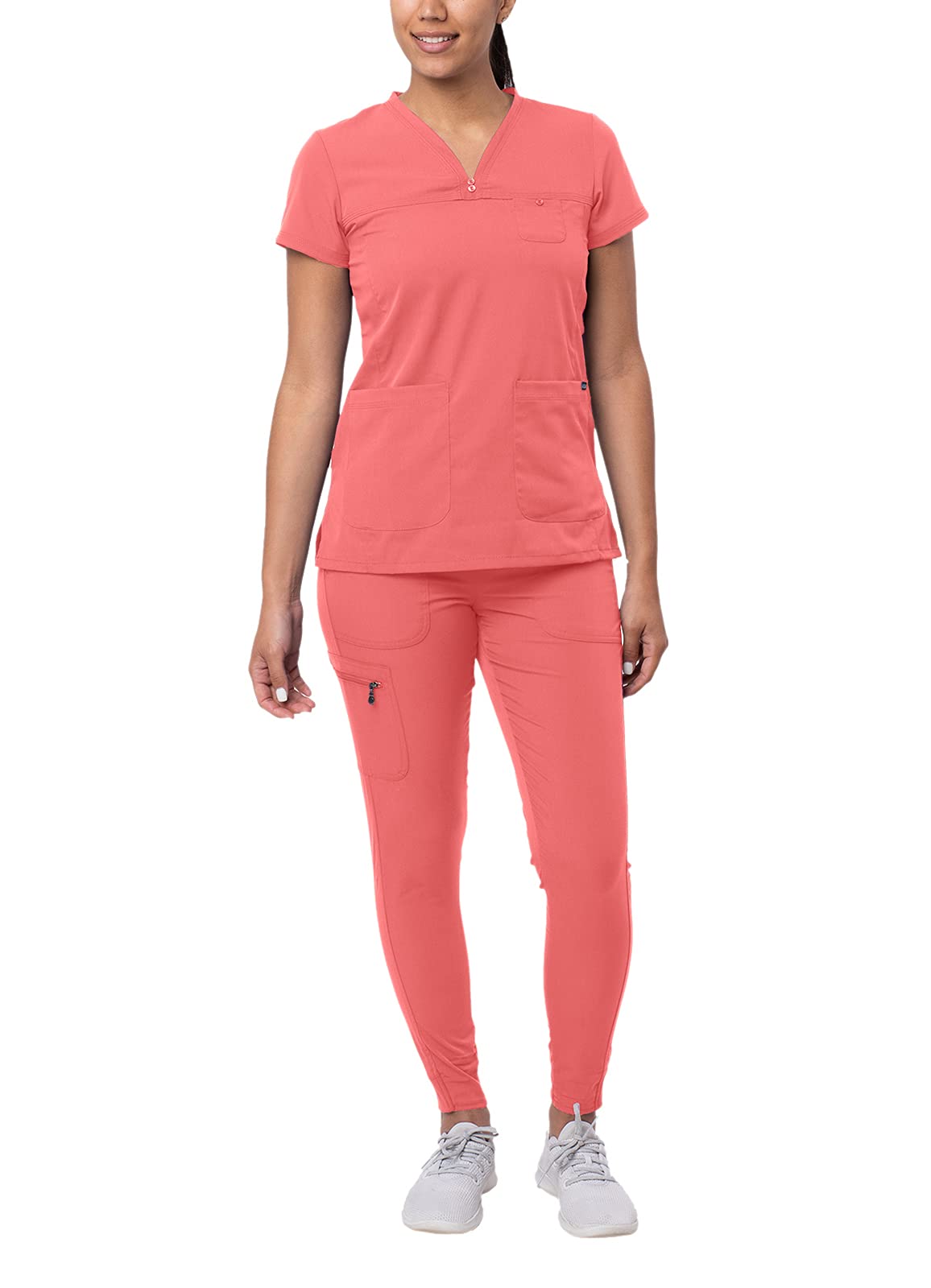 Adar Pro Movement Booster Scrub Set For Women - Sweetheart V-Neck Scrub Top  Yoga Jogger Scrub Pants - P9400 - Rapture Rose - Xl