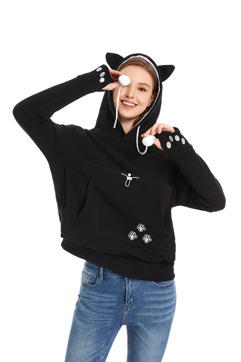 Linyuchen Cat Dog Pouch Hoodie Large Pet Pouch Sweatshirt Puppy Kitten Holder Carrier Pullover Shirt Unisex Hoodies Black