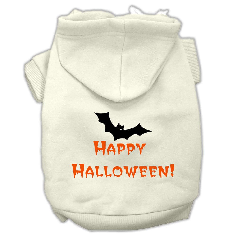 Halloween Pet, Dog & Cat Hoodie Screen Printed, 'Happy Halloween' Cream Xl (14-20 Lbs.)
