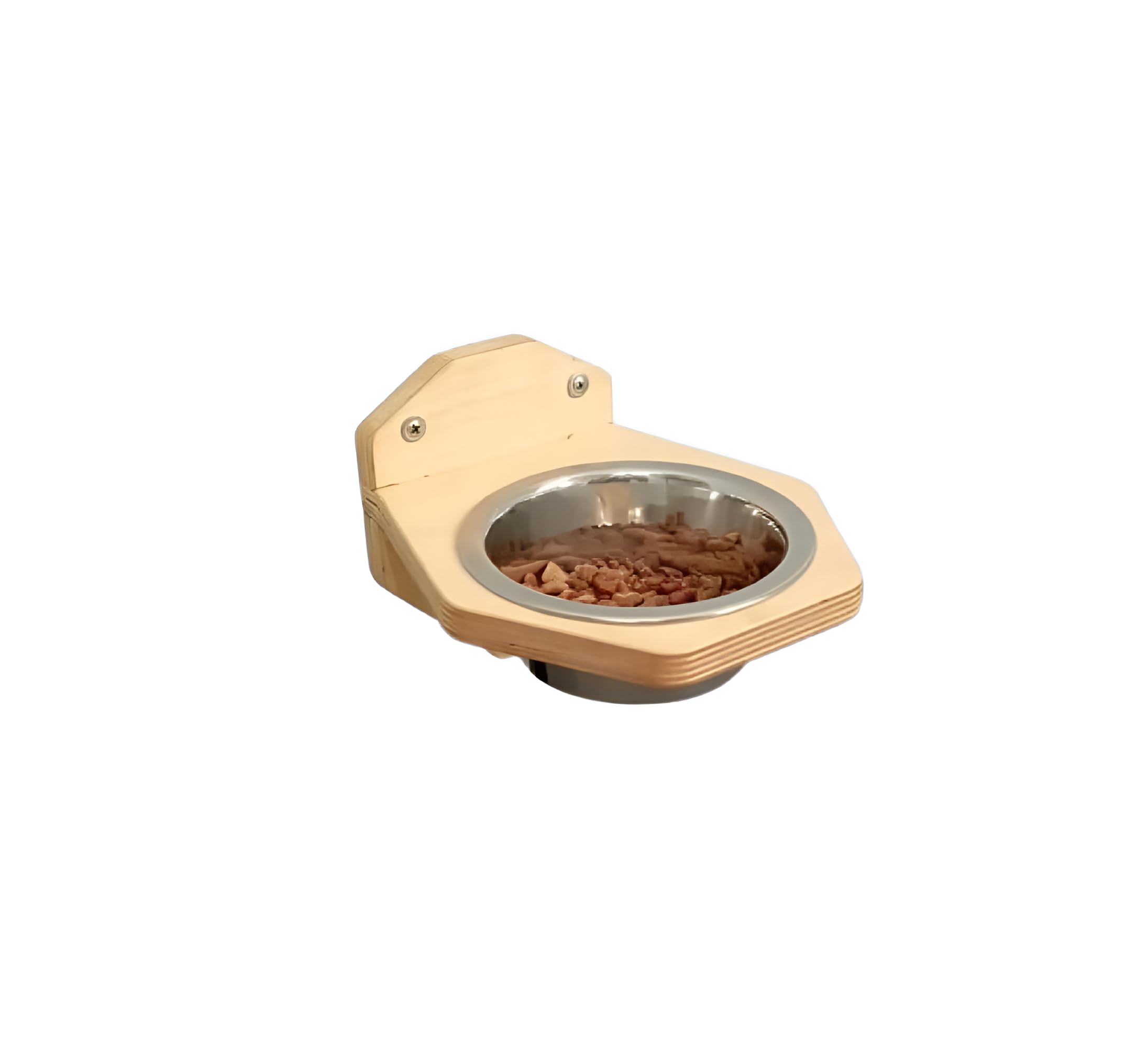 Xsource WallMounted Pet Feeder Bowl Wooden Hexagonal Frame Stainless Steel Bowl SpaceSaving Design EcoFriendly Pet Feeding Bo