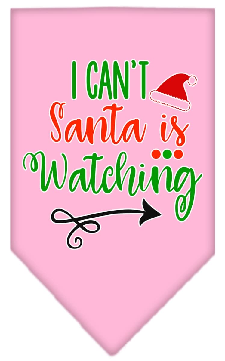 Christmas Pet and Dog Bandana Screen Printed, &quot;I Can't, Santa Is Watching&quot; Light Pink Large