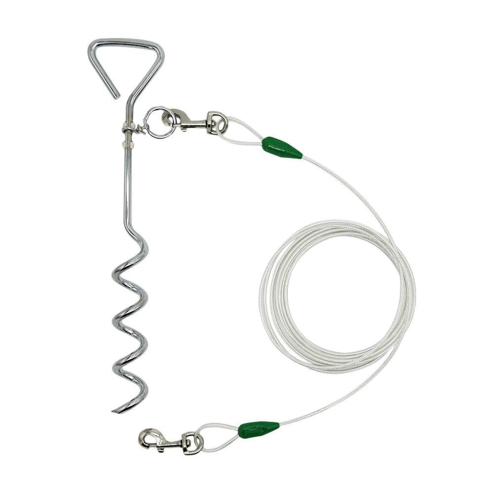 Petest 16 Inch Spiral Stake With 15Ft Reflective Tie-Out Cable For Medium Dogs Up To 60 Pounds