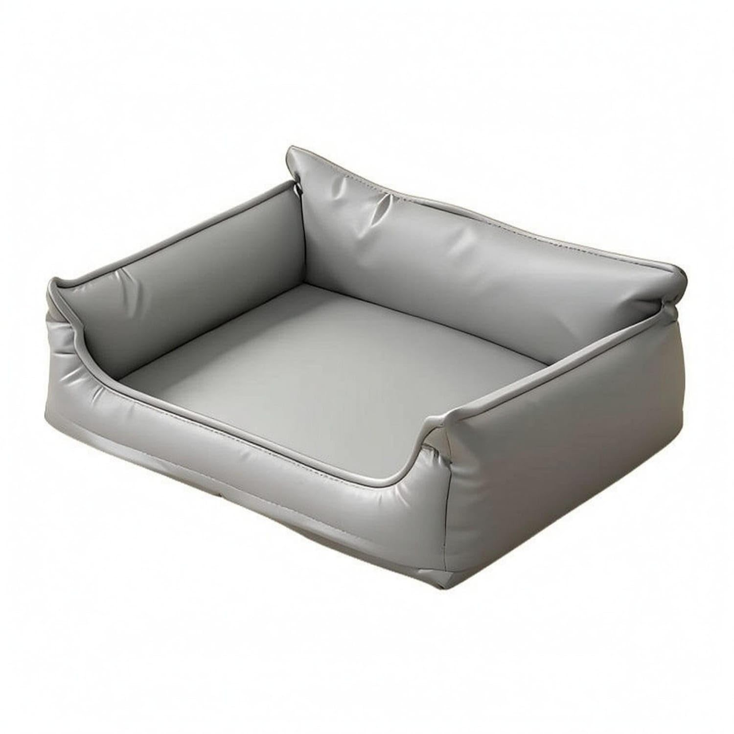 LeatherLike Dog Sofa Bed Hair Resistant Dog Couch Bed Raised Sides Soft Pet Couch for Small Dogs, Grey, 65x50cm