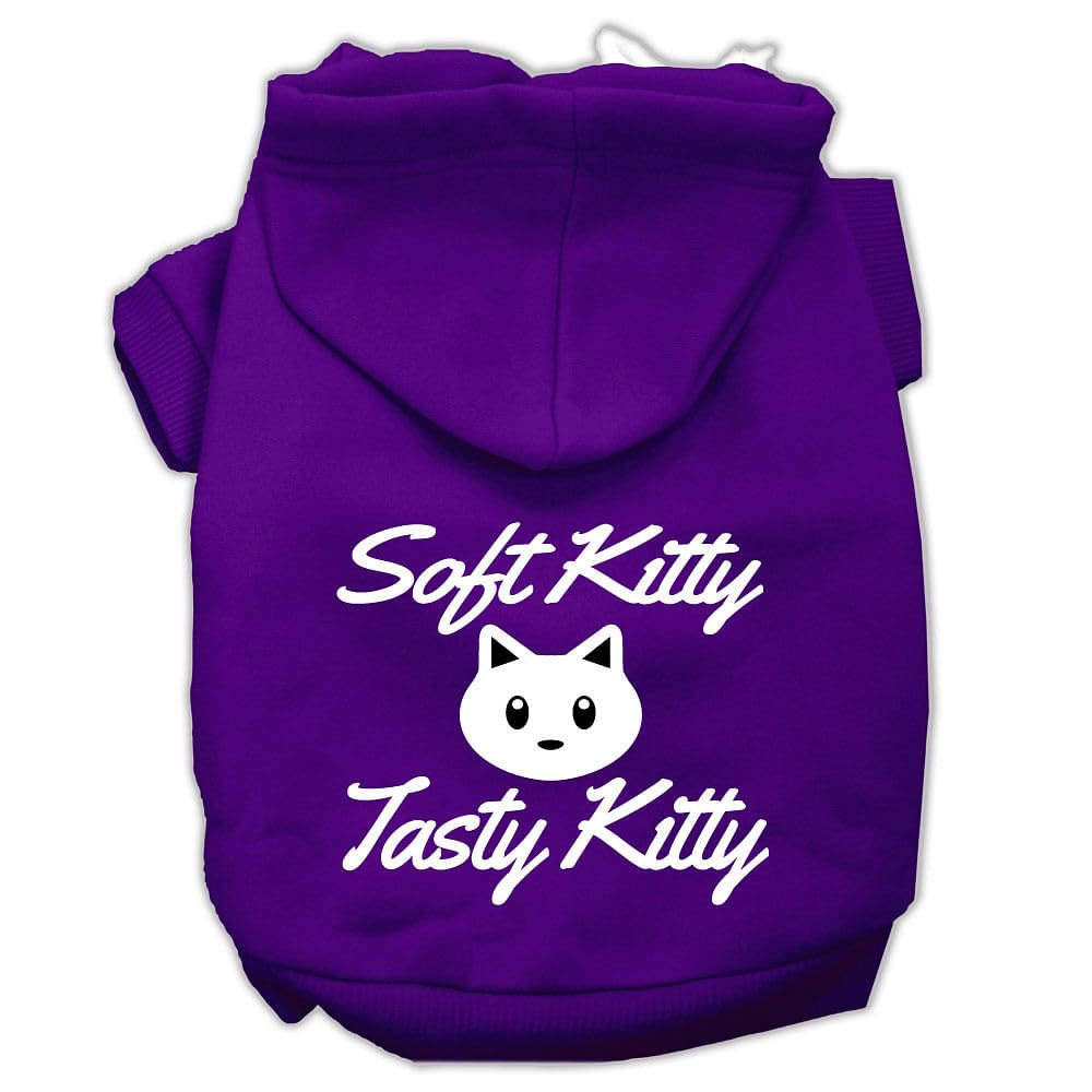 Pet Dog & Cat Hoodie Screen Printed, 'Soft Kitty, Tasty Kitty' Purple Lg (10-14 Lbs.)