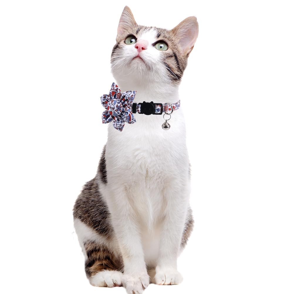Lamphyface American Flag Cat Collar With Bell Sunflower Star Adjustable 4Th Of July Breakaway Cat Kitten Collars For Independenc