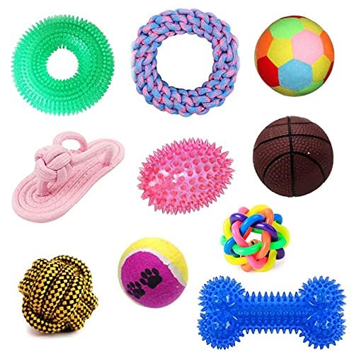 Psk Pet Mart Toys Combo For Dog/Puppy  Rainbow Ball+Sq. Spike Rugby+Rattle Ball+Tennis Ball+Sq. Spike Bone+Spike Ring +Rope Bal