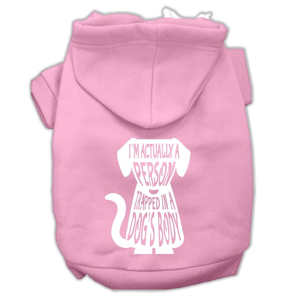 Pet Dog & Cat Hoodie Screen Printed, I'm Actually A Person Trapped in A Dog's Body Light Pink XS (0-3 lbs.)