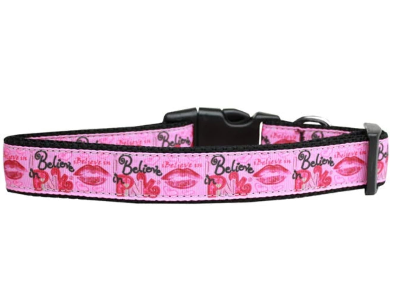 Pet Dog & Cat Nylon Collar or Leash, "Believe in Pink" 3/8" w x 4 ft. leash