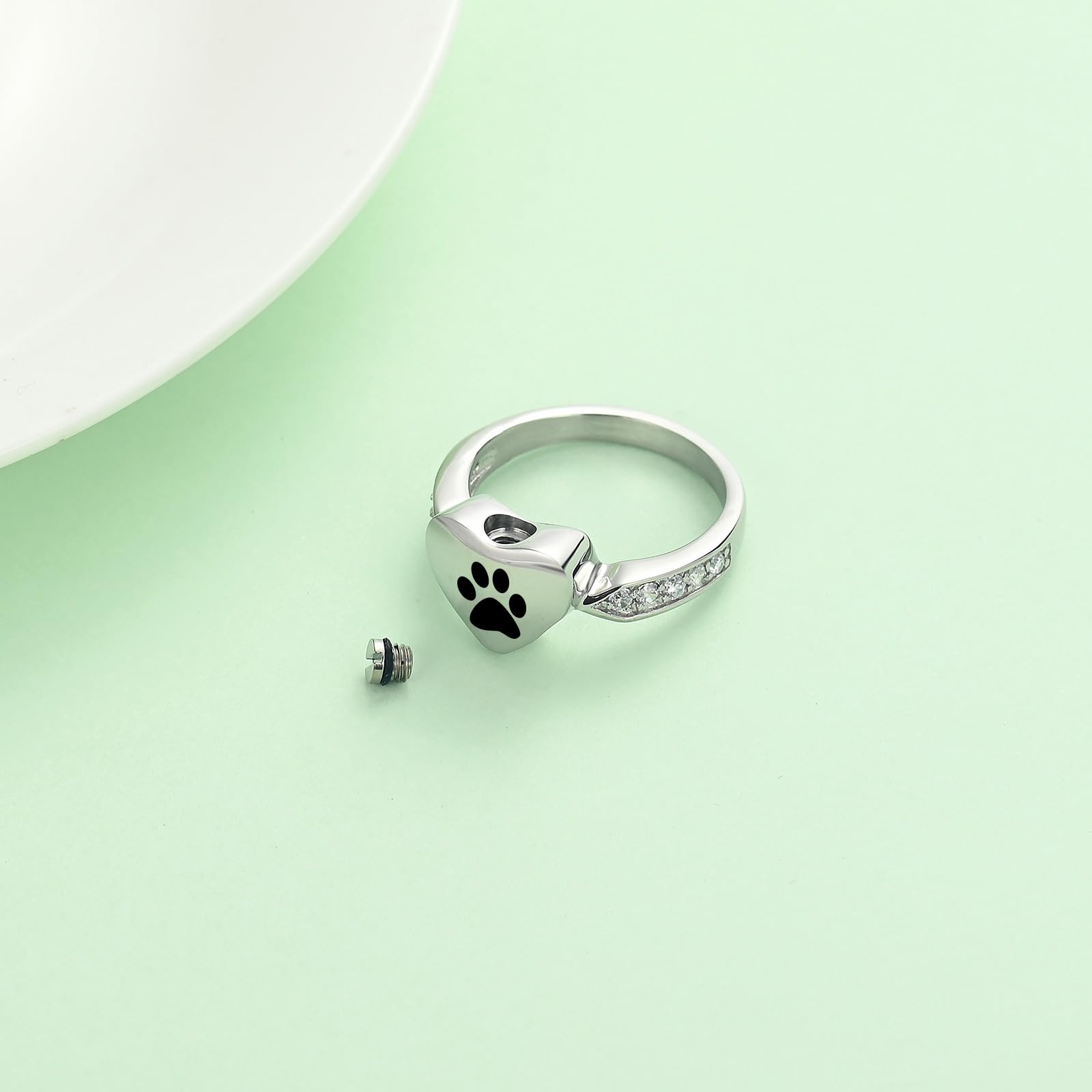 Love Heart Urn Ring For Pet Dog Cat'S Ashes Keepsake Memorial Jewelry Paw Print Cremation Finger Rings (10#, Black)