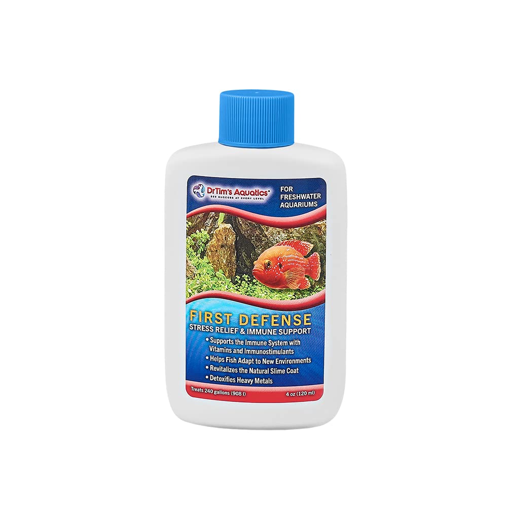 DrTims Aquatics First Defense for Freshwater Aquariums - Stress Relief & Immune System Support with Vitamins Immunostimulants F