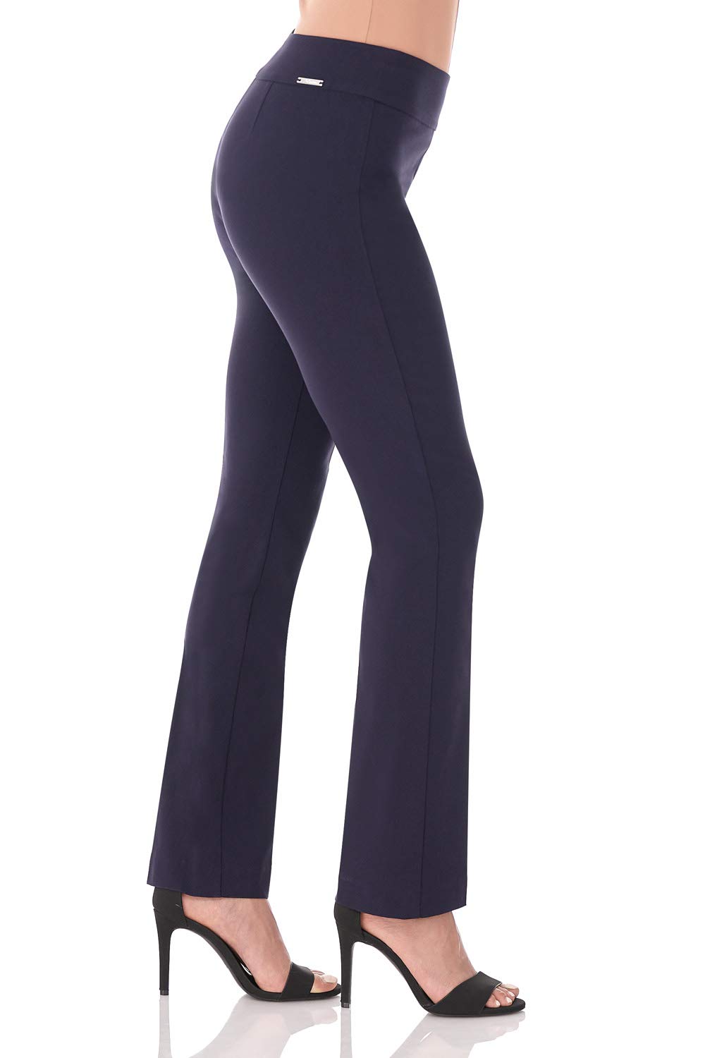 Rekucci Womens Ease Into Comfort Straight Leg Pant With Tummy Control (6 Short, Navy)