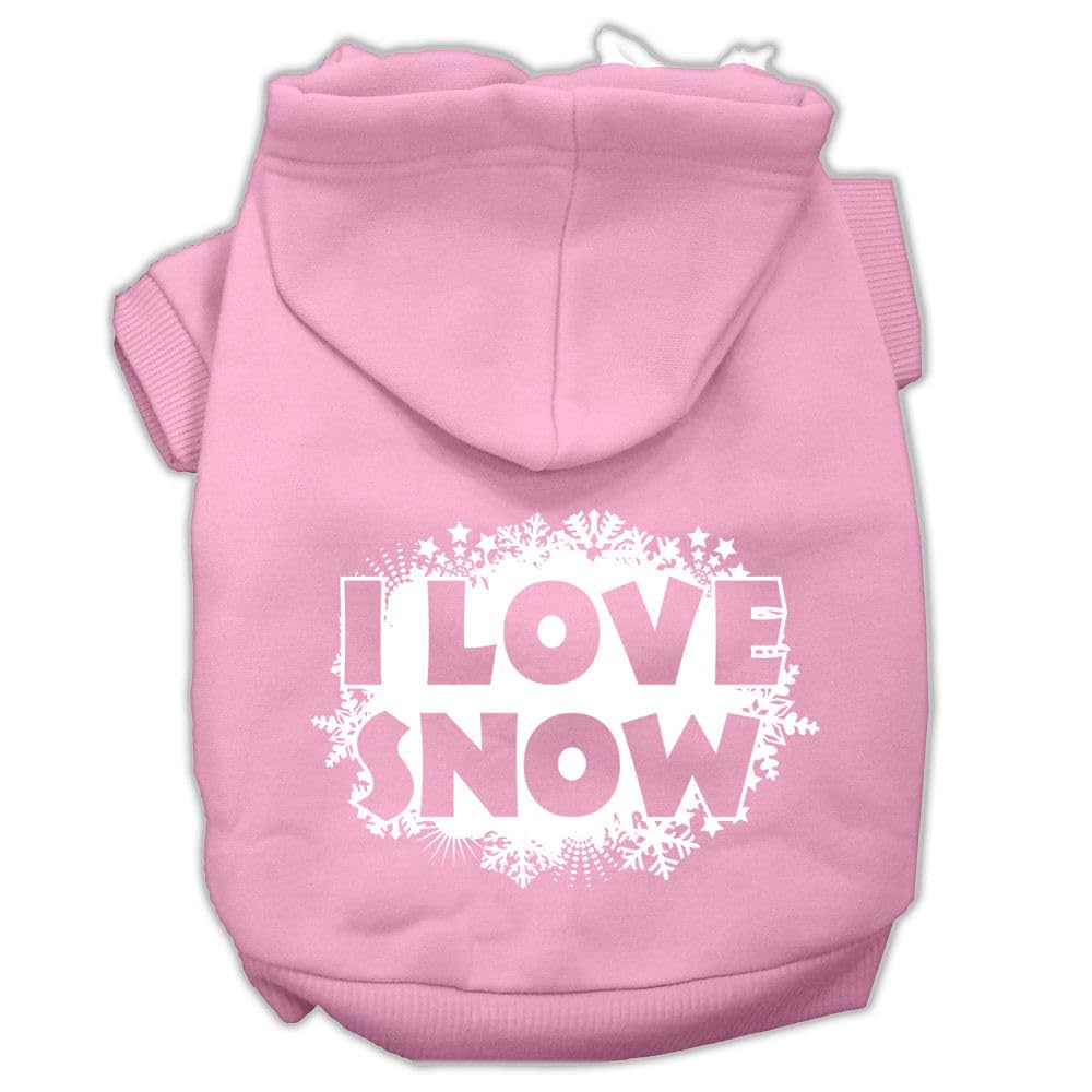 Christmas Pet Dog & Cat Hoodie Screen Printed, I Love Snow Light Pink XL (14-20 lbs.)
