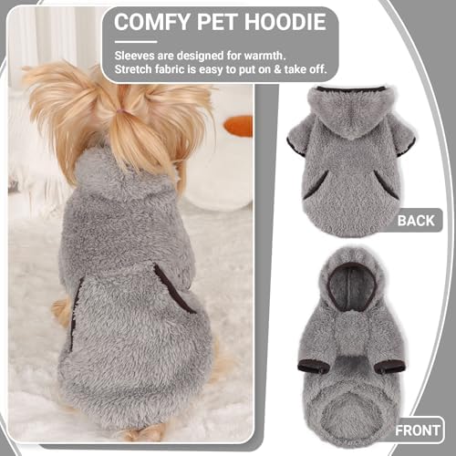 Dog Sweater Hoodie Fleece Warm Fuzzy Velvet Sweaters Winter Clothes For Small Dogs Girl Boy (Gray, Medium)