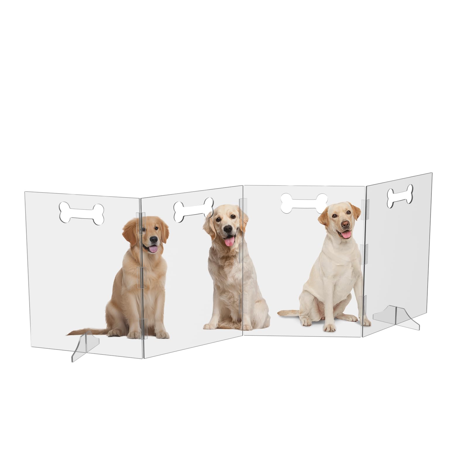 Clear Acrylic Dog Gate, 4 Panel 96 W X 31.5 H, Transparent Freestanding Pet Playpen Indoor, Foldable Pet Fence Barrier For D