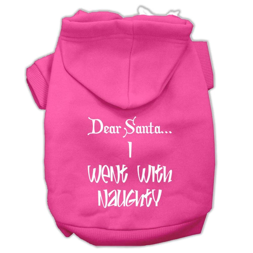 Christmas Pet Dog & Cat Hoodie Screen Printed, Dear Santa, I Went with Naughty Bright Pink SM (3-6 lbs.)