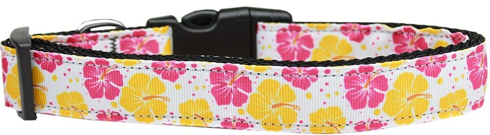 Pet Dog and Cat Nylon Collar or Leash, &quot;Pink & Yellow Hibiscus Flowers&quot; Cat Collar