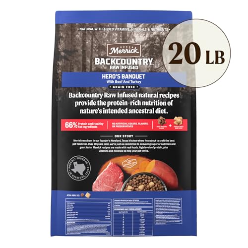 Merrick Backcountry Grain Free Dry Adult Dog Food, Kibble With Freeze Dried Raw Pieces, Heros Banquet Recipe - 20.0 lb. Bag