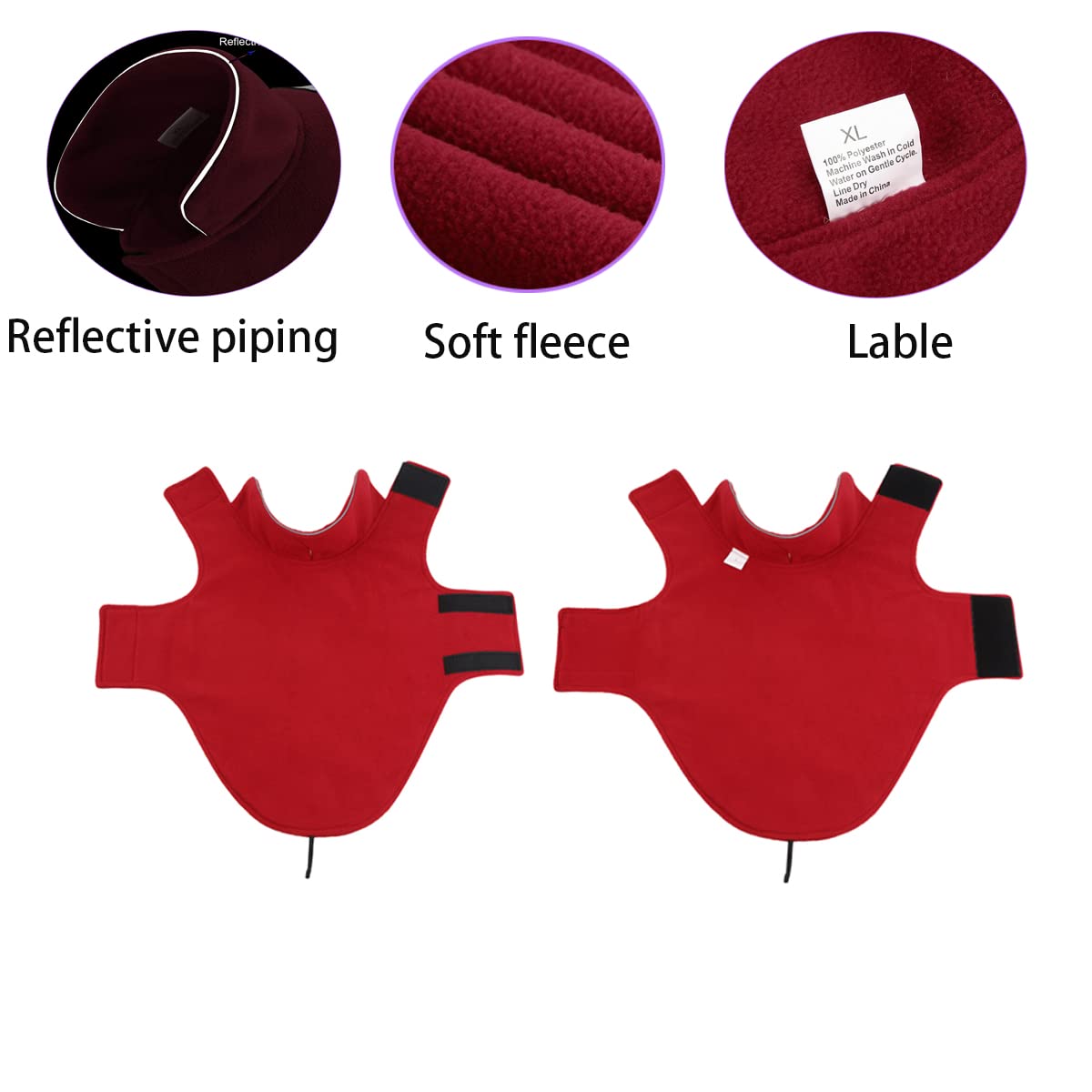 Fleece Dog Coat Pet Jacket Reflective For Cold Weather For Extra Large To Small Pets(Red,S)