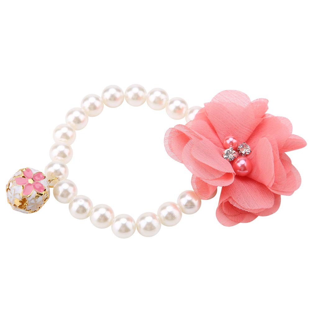 Pearl Flower Dog Collar Necklace With Bell,Elastic Collar For Puppy Jewelry, Ideal For Daily Wear ()