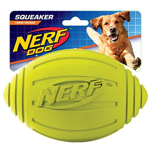 Nerf Dog Ridged Football Dog Toy With Interactive Squeaker, Lightweight, Durable And Water Resistant, 7 Inch Diameter For Medium/Large Breeds, Single Unit, Green