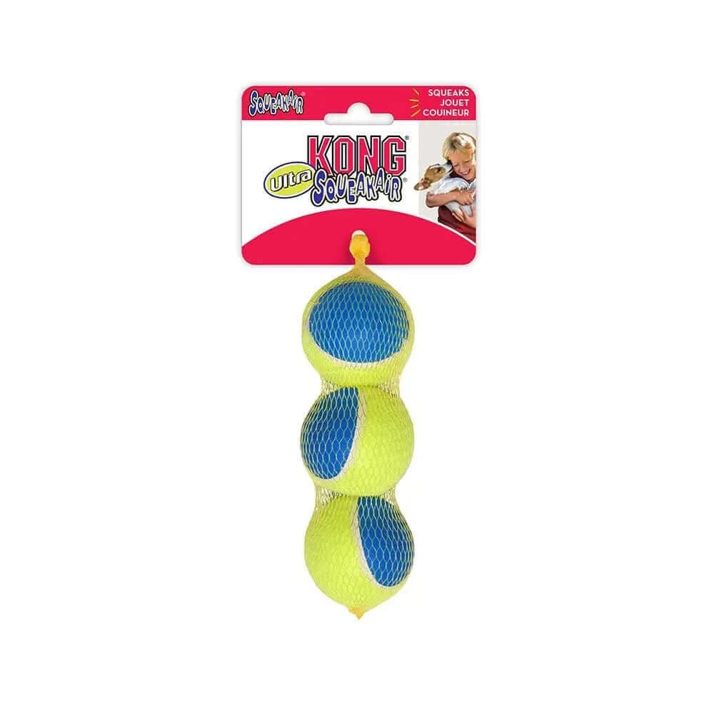 KONG Squeakair Ultra Balls - Premium Squeak Tennis Balls for Medium Dogs, Gentle on Teeth, Yellow, 3 Pack, Model AUT2