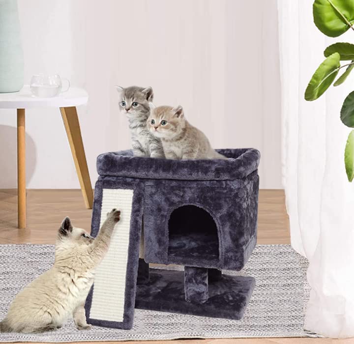 SYANDLVY Cat Tree for Indoor Cats, Plush Activity Tower with Scratching Post, 18IN, Smoky Grey, Model PAT10H