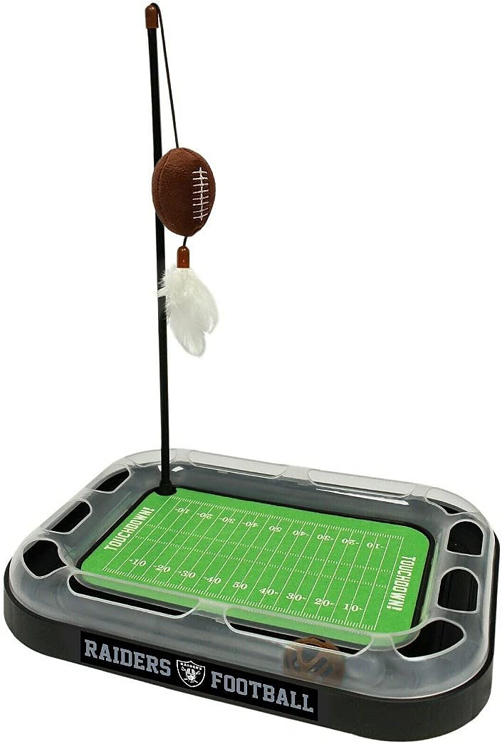 CAT SCRATCHING BOARD NFL LOS VEGAS Raiders Football Field CAT Scratcher Toy. + Catnip Filled Plush Football Toy&Feather Cat Toy 