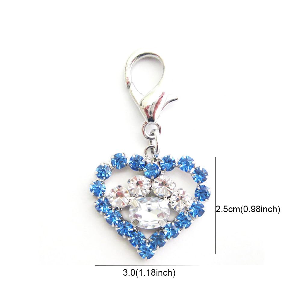 Xksrwe Bling Rhinestones Heart&Paw Charm Pendant Jewelry For Pet Dog Cat Puppy Necklace Collar Accessory (Blue)