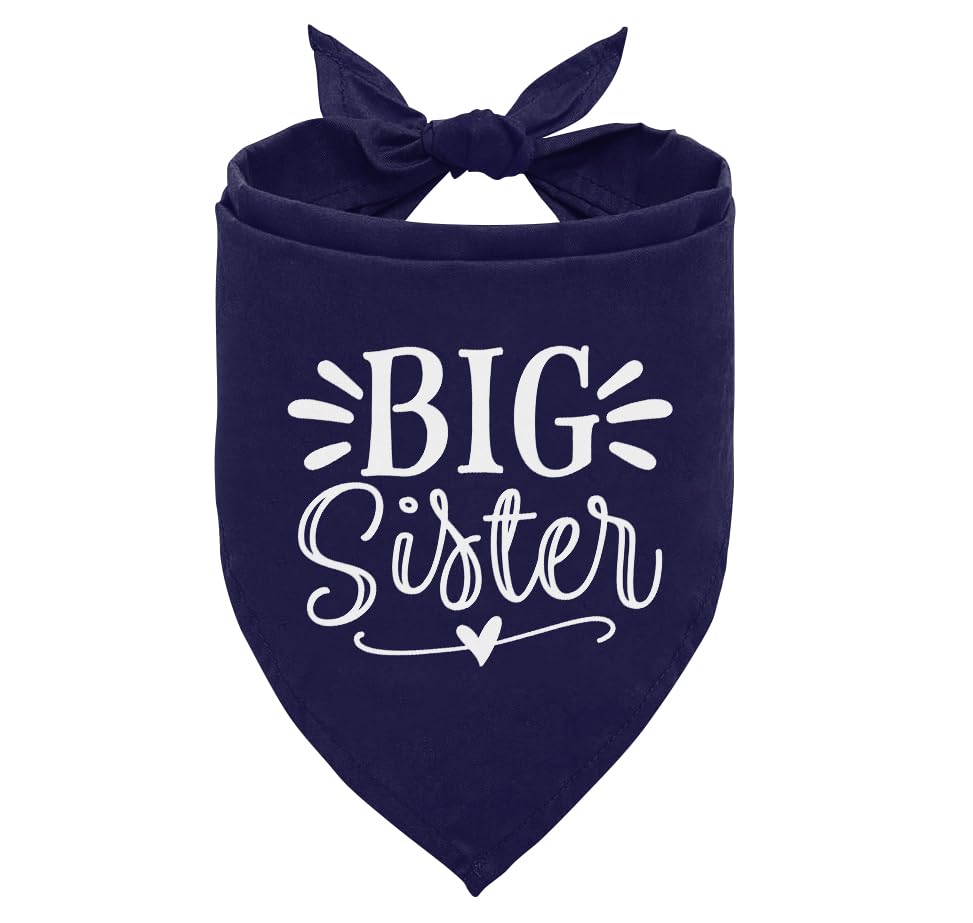 Big Sister Dog Bandana - Dark Blue Triangle Scarf For Small, Medium, Large Dogs - Pet Accessories For Baby Announcement (D33)