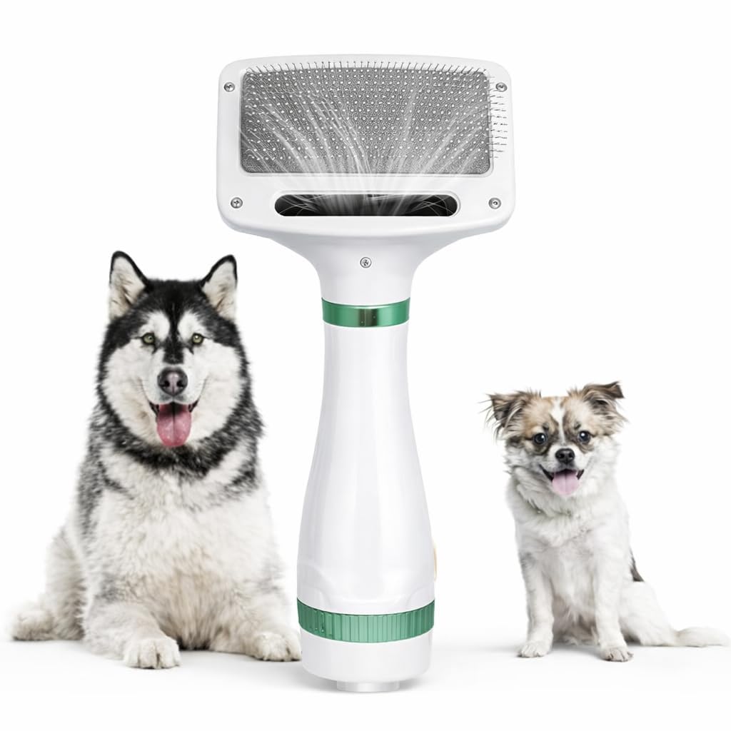 2In1 Pet Grooming Brush With Dryer  Quiet, LowHeat Blow Dryer For Dogs & Cats | Detangling & Deshedding Comb For Small & Lar