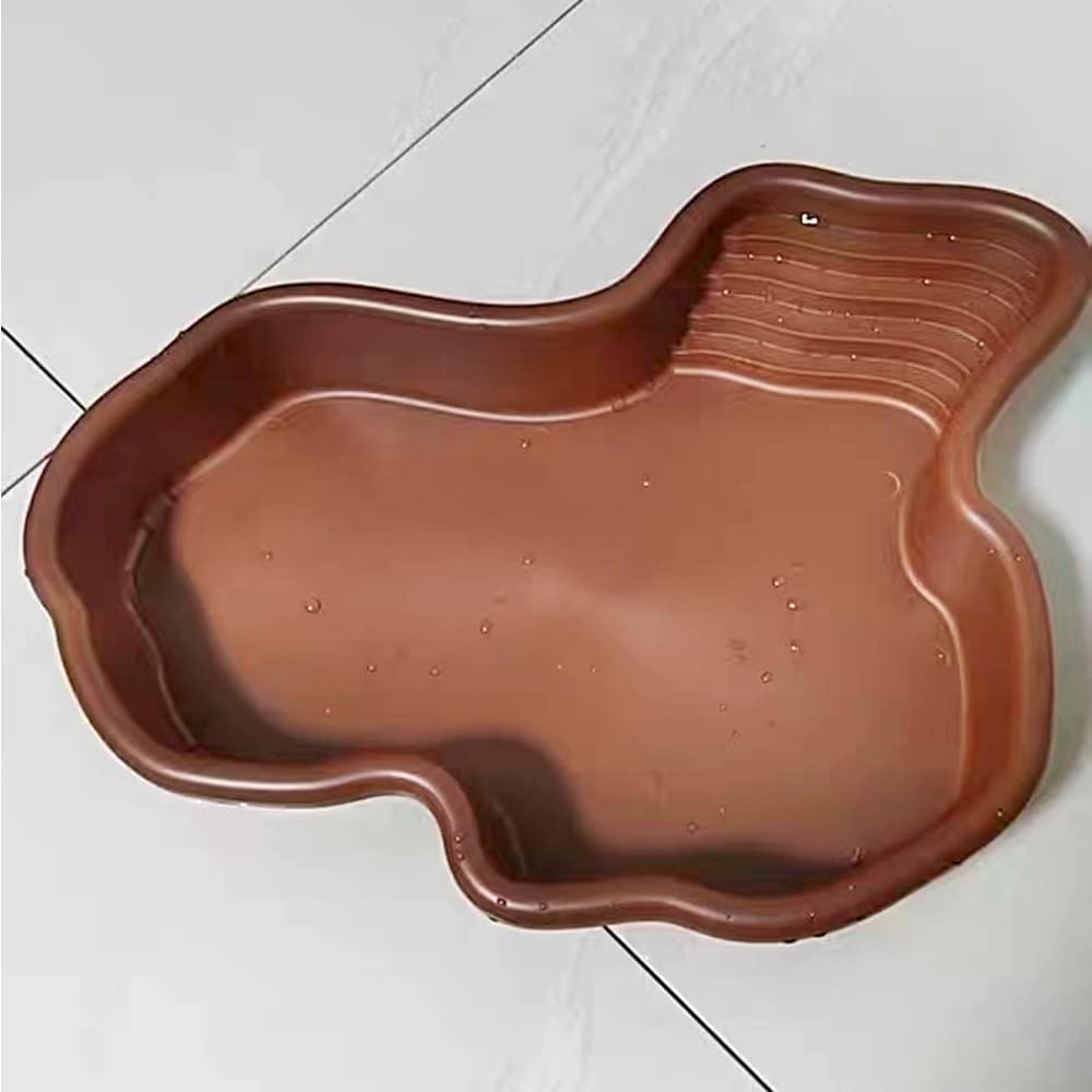 Flushbay Extra Large Reptile Bathing Pool Reptile Feeding Dish Water Bowl with Ramp Aquarium Ornament for Gecko, Snake, Turtle,