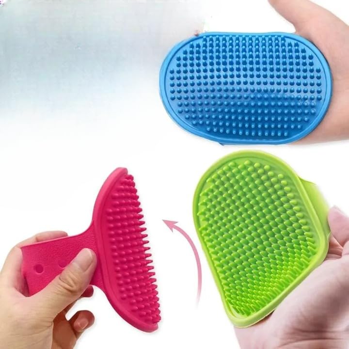 Pet Bath Brush For Dogs & Cats | Soft Silicone Grooming & Shampoo Massage Brush | Adjustable Hand Strap | Deshedding, Bathing & 