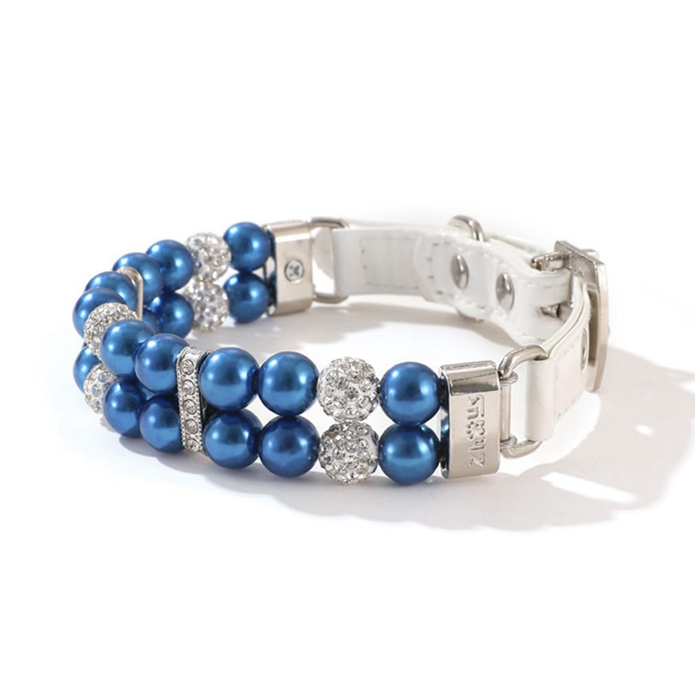 Blue Pearl Puppy Collar, Fancy Crystal Bling Pearl Puppy Collar Rhinestone Luxury Beaded Necklace Diamond Girl Pet Jewelry For X