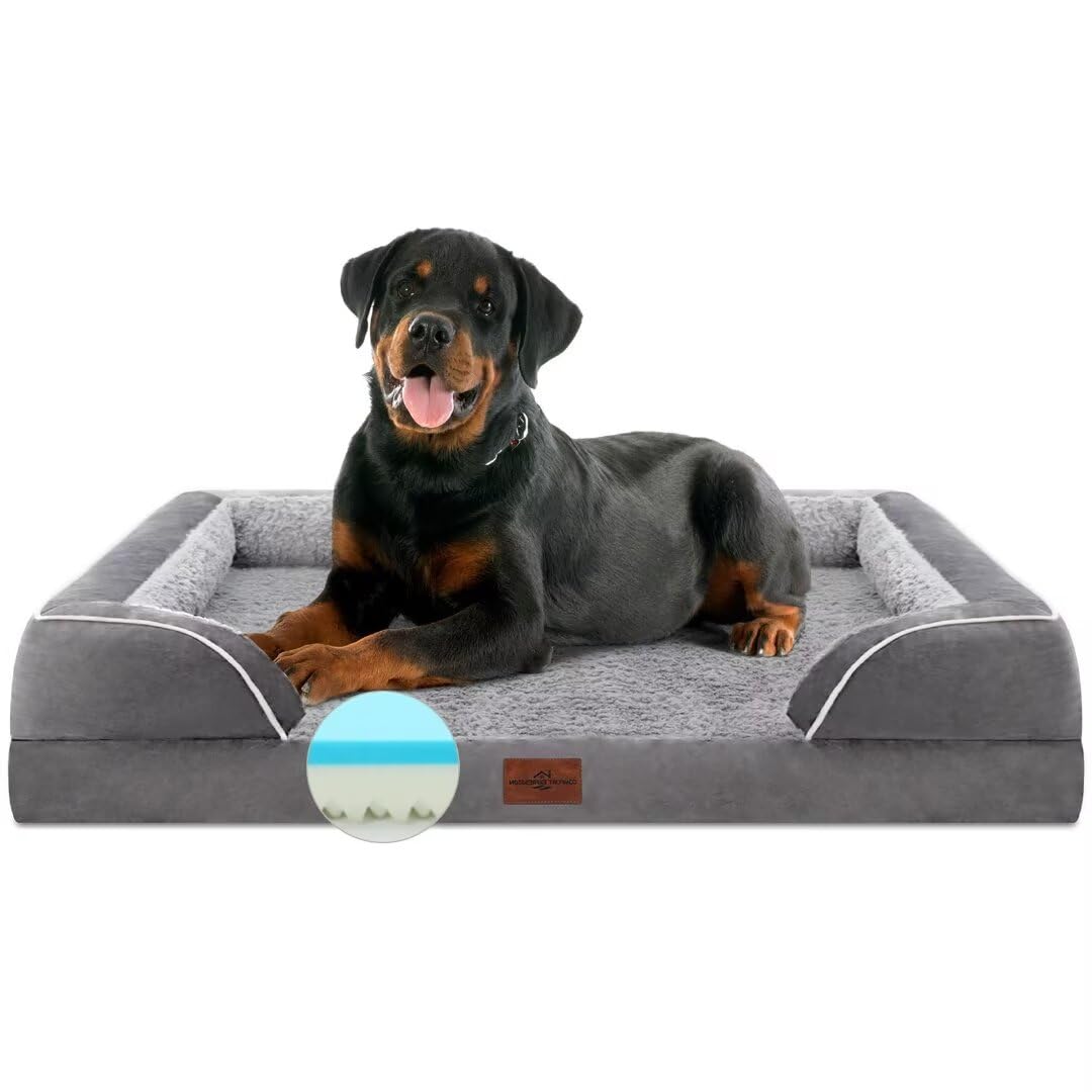 Comfort Expression Cooling Dog Bed, Jumbo Dog Bed For Extra Large Dogs, Orthopedic Memory Foam Dog Bed, Jumbo Breed Dog Bed, Waterproof Dog Bed With Bolster & Removable Cover(Jumbo,Silver Grey)
