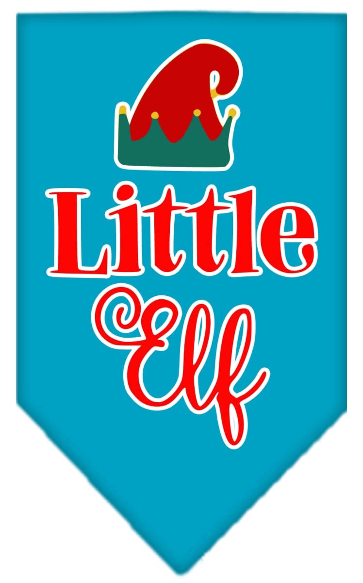 Christmas Pet and Dog Bandana Screen Printed, &quot;Little Elf&quot; Turquoise Small