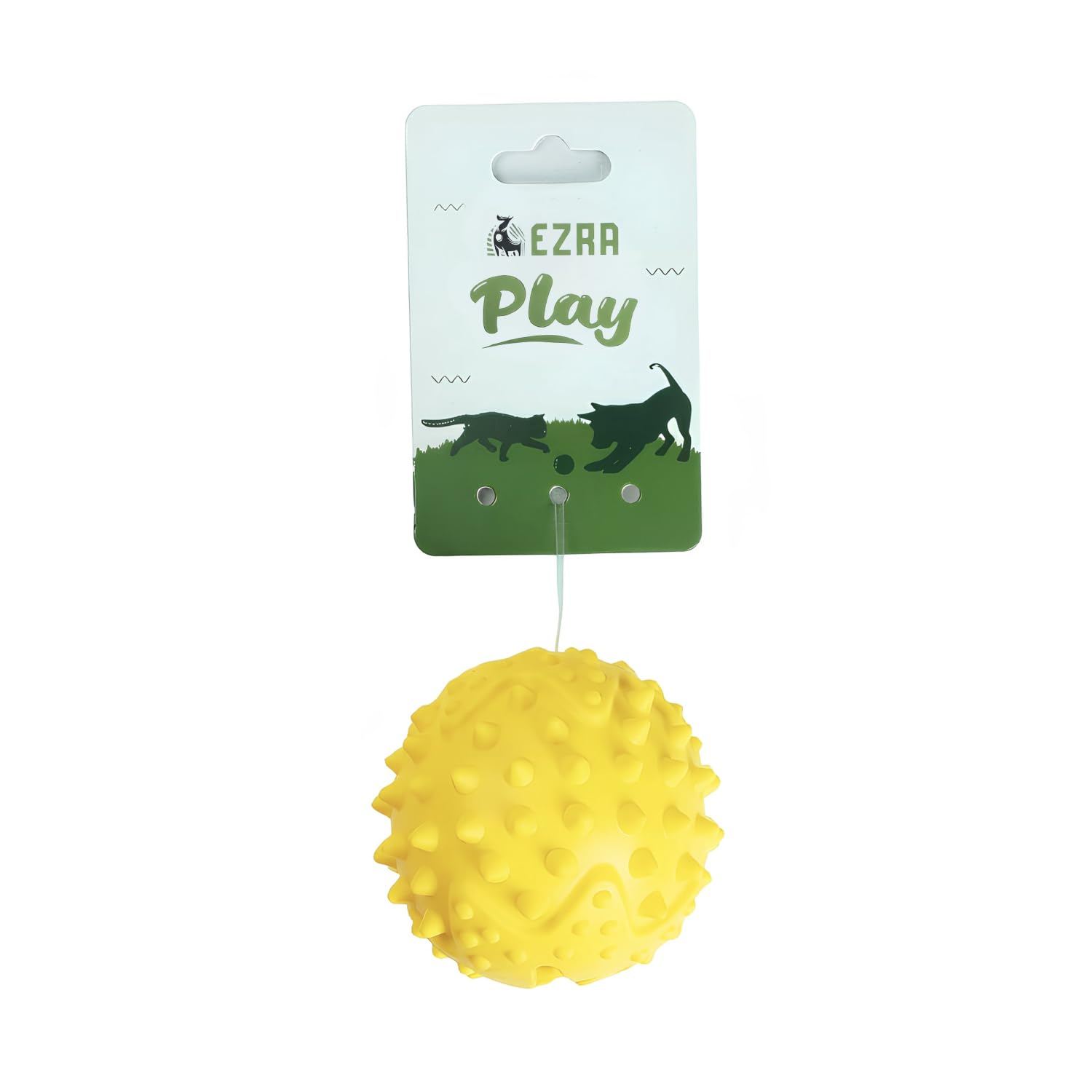 EZRA Play Round Spiky Ball Dog Toy  Yellow, Durable NonToxic Rubber Chew Ball | Interactive Fetch, Bounce & Dental Health Toy 